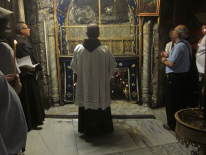 A Franciscan led us in the Our Father at the cave of Jesus' birth.