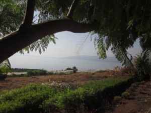 The Sea of Galilee is surrounded by hills.