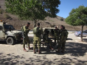 Soldiers rested at Avital Volcanic Park.