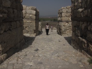 The gate of Megiddo overlooks a valley.