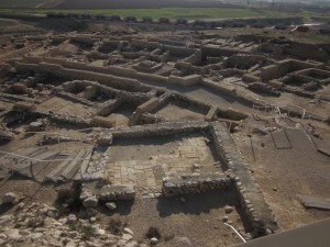 A railroad skirts the ruins of Beer-Sheva.