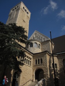 The bell tower is fifty meters tall. 