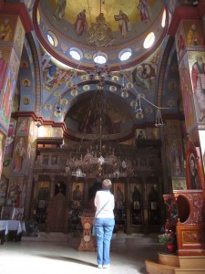 Bridget contemplates the icons at Tabgha.